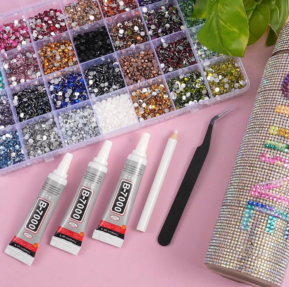 14000Pcs x2 Resin Rhinestones Multicolor 4mm Flatback Rainbow w/B7000 Glue